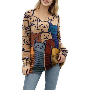 Women Christmas Sweater Graphic Print Oversized Pullover Floral 064 Loose Top